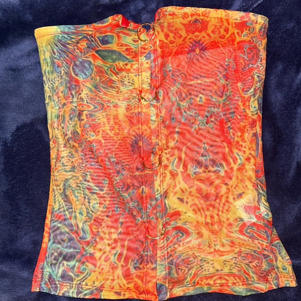 rainbow tie dye mesh top